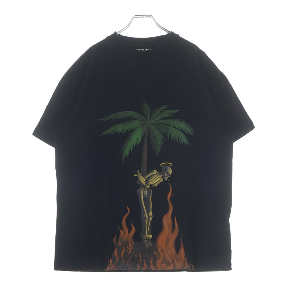 Palm Angels(パームエンジェルス) BURNING SKELETON フロントプリント 半袖Tシャツカットソー ブラック PMAA001R20413034