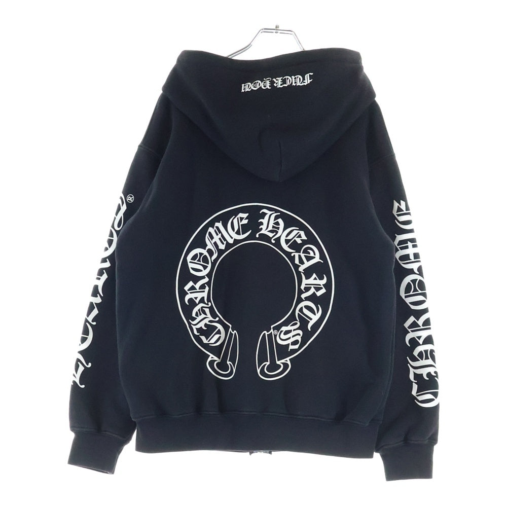CHROME HEARTS(クロムハーツ) OLD ZIP HOODIE FUCK YOU オールド 裏地サーマル バックホースシュー ダガージップアップパーカー フーディー ブラック