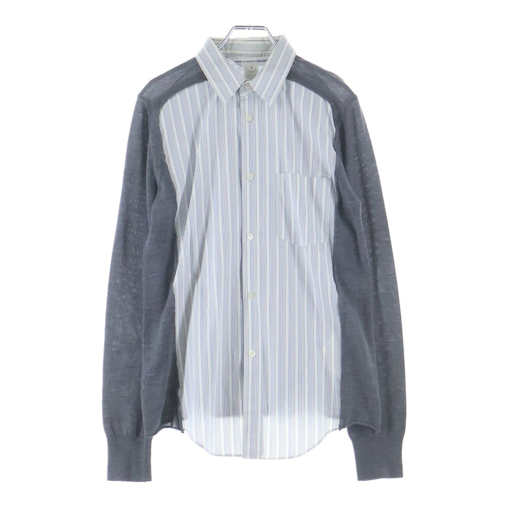 COMME des GARCONS SHIRT(コムデギャルソンシャツ) 異素材 コットン ウール ドッキング長袖シャツ ホワイト/グレー S25641