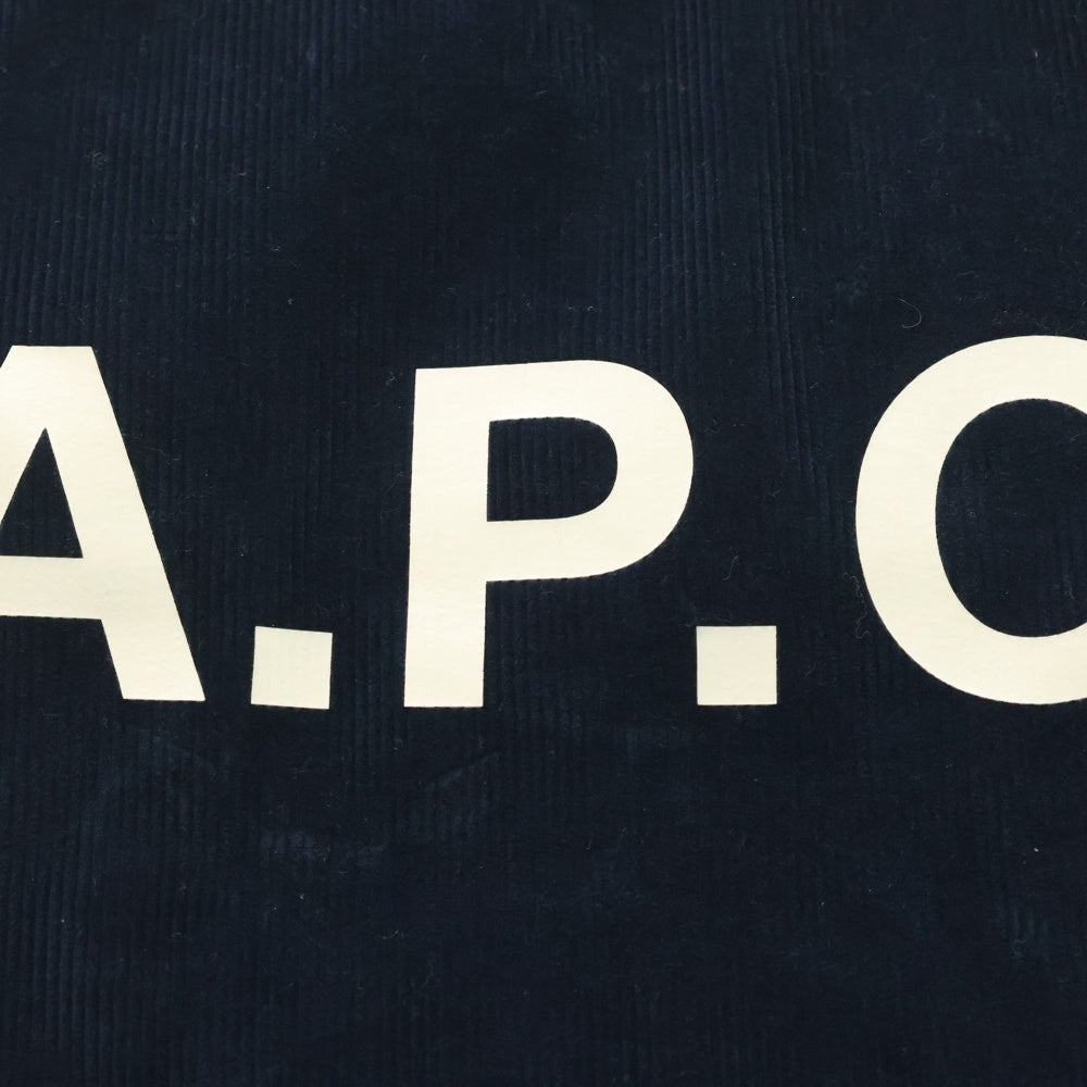A.P.C(アーペーセー) ロゴプリント コーデュロイ トートバッグ ネイビー