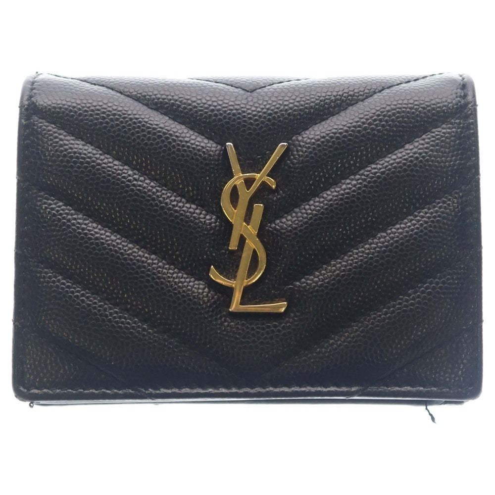 SAINT LAURENT PARIS(サンローランパリ) 二つ折り カサンドラ キルティング レザー 財布 ブラック レディース