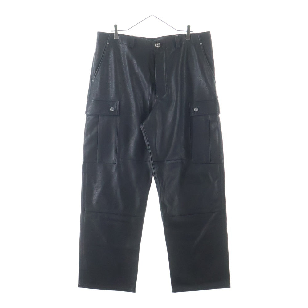 CHROME HEARTS(クロムハーツ) DEVIL DOG LTHR クロスボタン レザーロングパンツ ブラック