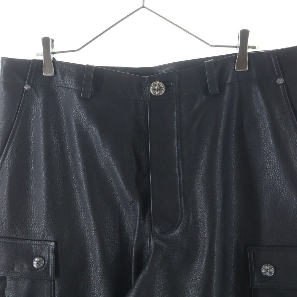 CHROME HEARTS(クロムハーツ) DEVIL DOG LTHR クロスボタン レザーロングパンツ ブラック