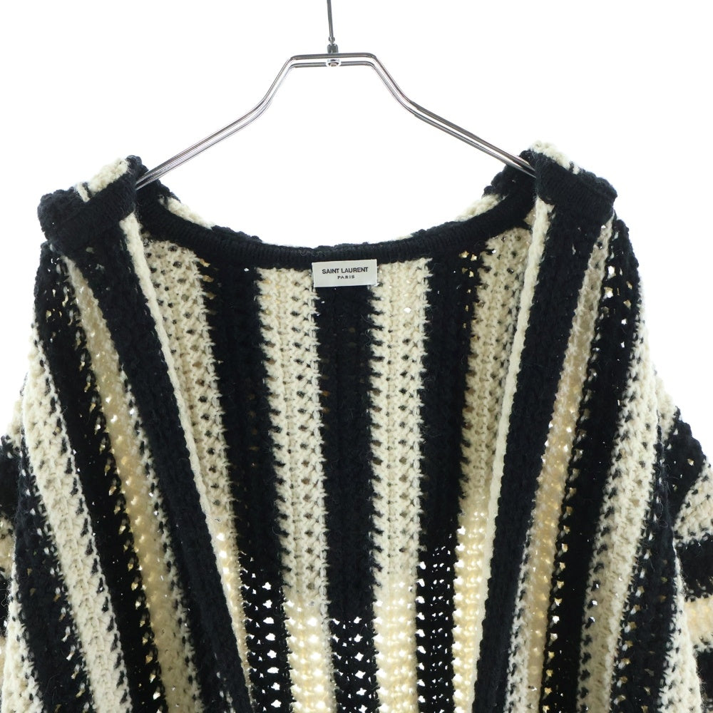 SAINT LAURENT PARIS(サンローランパリ) 19SS 607652 YAJS2 ストライプフーデッドニットカーディガン ブラック/ホワイト