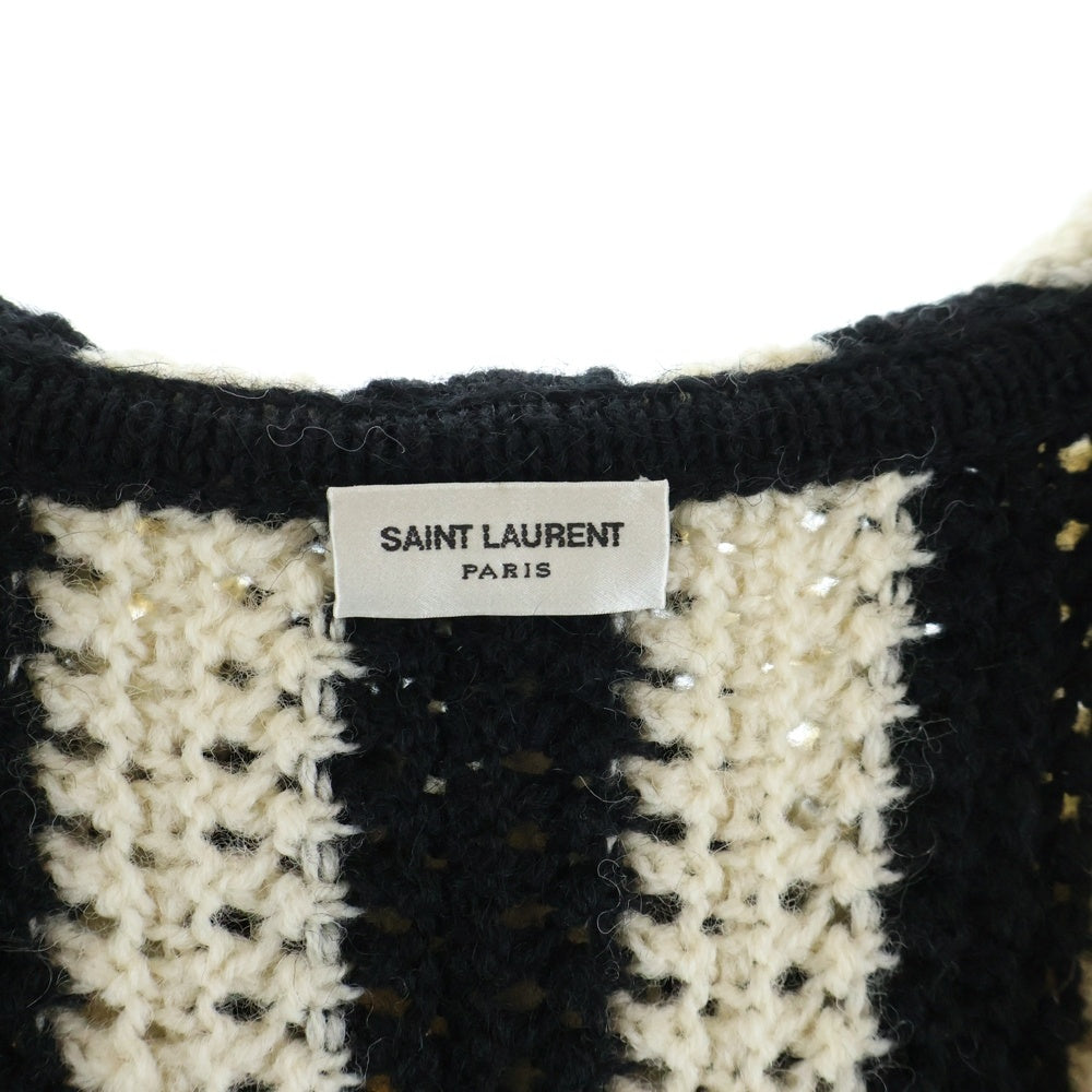 SAINT LAURENT PARIS(サンローランパリ) 19SS 607652 YAJS2 ストライプフーデッドニットカーディガン ブラック/ホワイト