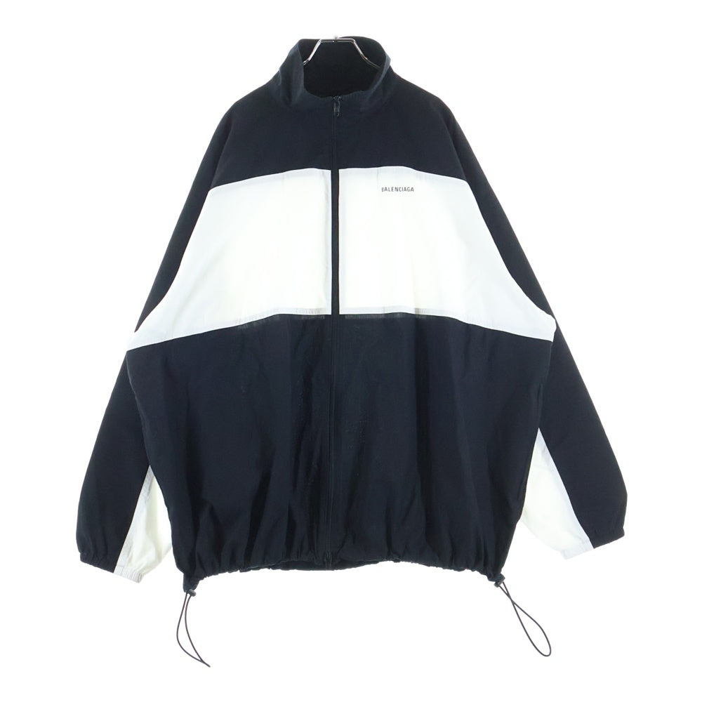 BALENCIAGA(バレンシアガ) 19SS TRACKSUIT POPLIN SHIRT JACKET ロゴ刺繍 バイカラー ナイロン トラックジャケット ブラック/ホワイト 571434 TEM21