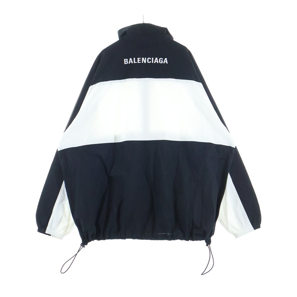 BALENCIAGA(バレンシアガ) 19SS TRACKSUIT POPLIN SHIRT JACKET ロゴ刺繍 バイカラー ナイロン トラックジャケット ブラック/ホワイト 571434 TEM21