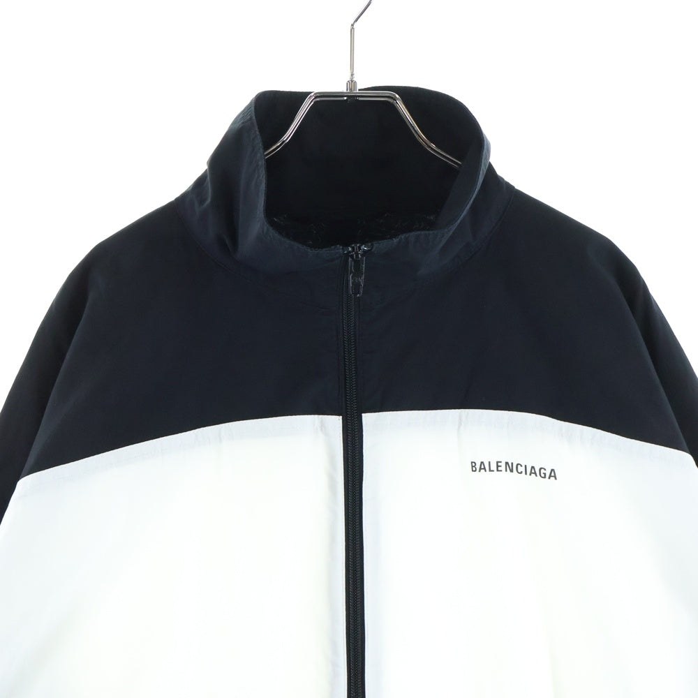BALENCIAGA(バレンシアガ) 19SS TRACKSUIT POPLIN SHIRT JACKET ロゴ刺繍 バイカラー ナイロン トラックジャケット ブラック/ホワイト 571434 TEM21