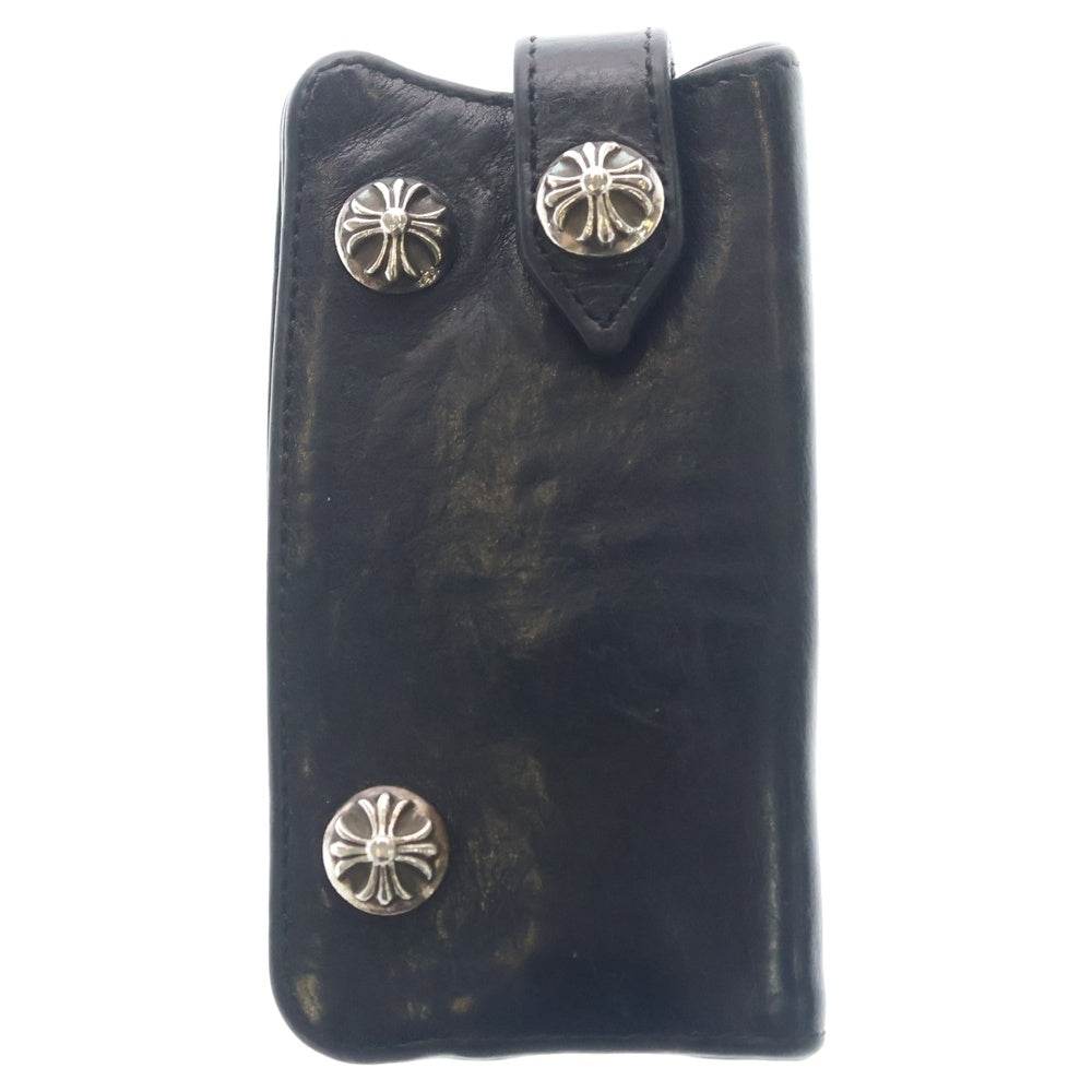 CHROME HEARTS(クロムハーツ) KEY CASE クロスボールボタン ブラックヘビーレザー キーケース ブラック/シルバー