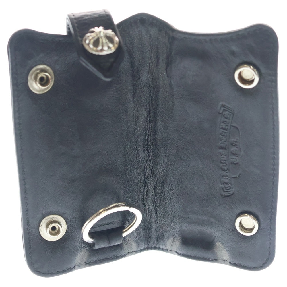 CHROME HEARTS(クロムハーツ) KEY CASE クロスボールボタン ブラックヘビーレザー キーケース ブラック/シルバー