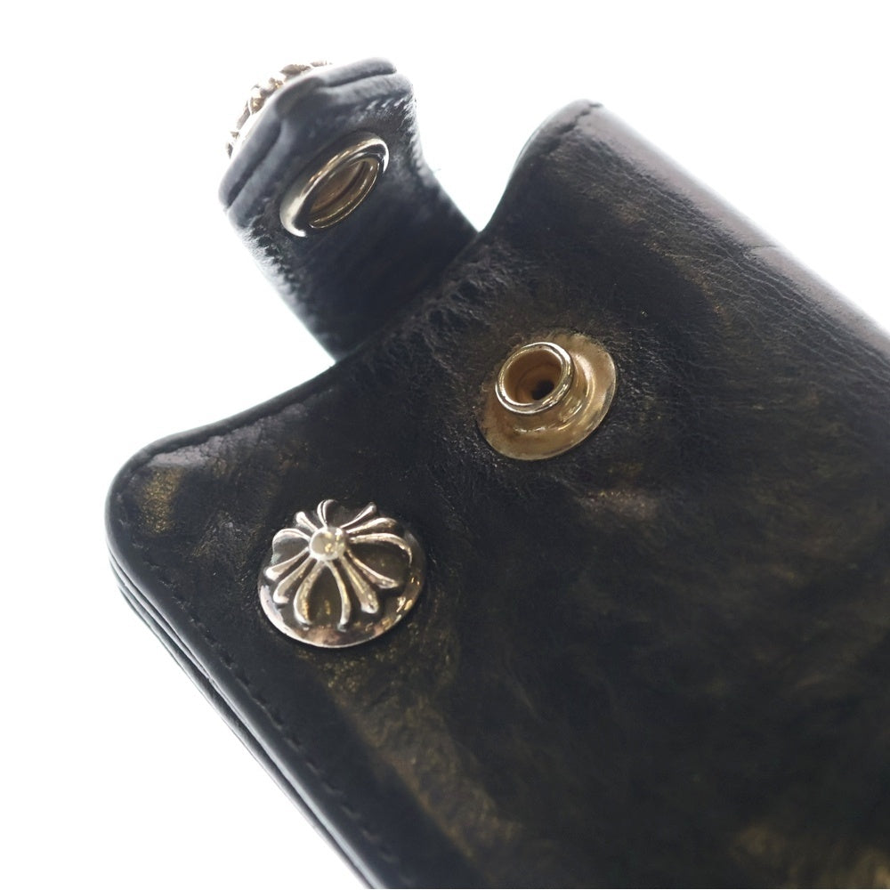 CHROME HEARTS(クロムハーツ) KEY CASE クロスボールボタン ブラックヘビーレザー キーケース ブラック/シルバー