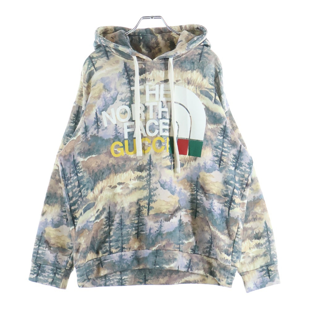 GUCCI(グッチ) 22SS×THE NORTH FACE COTTON HOODIE 総柄 ブランドロゴ プルオーバーパーカー フーディー マルチ