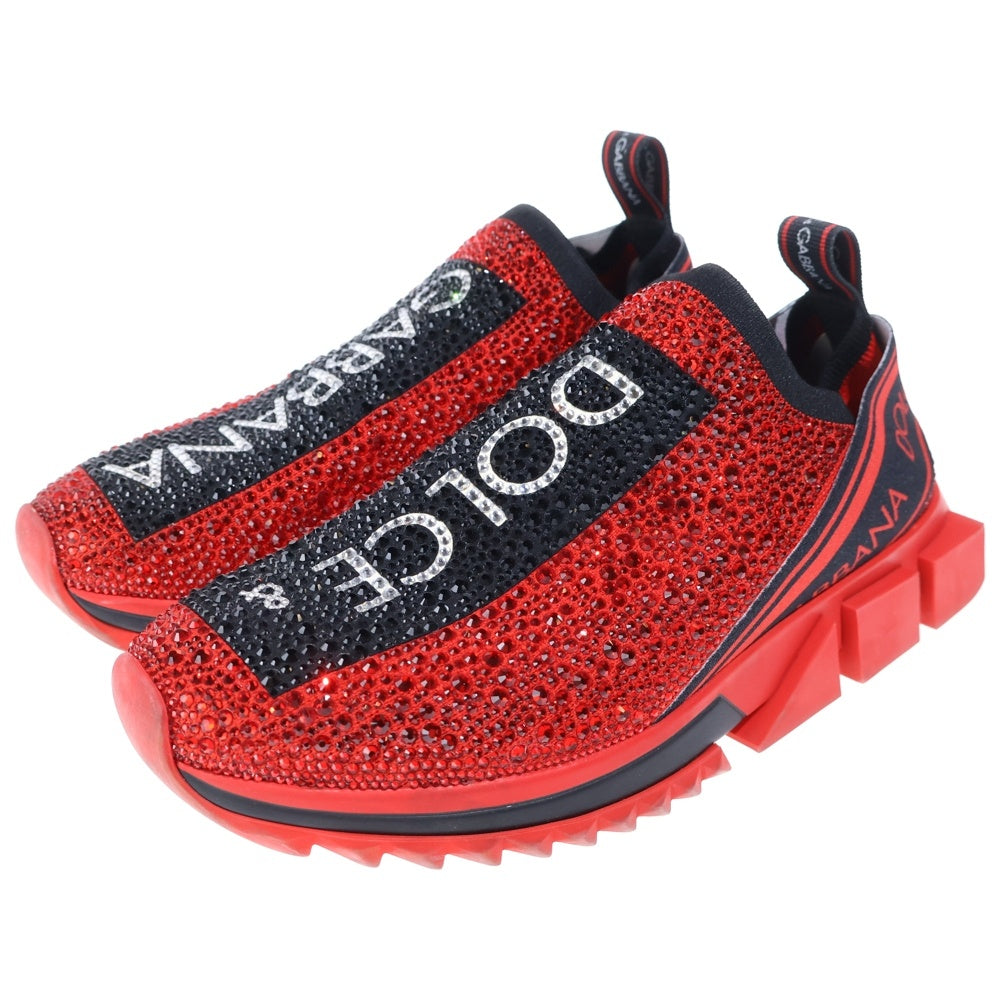 DOLCE & GABBANA(ドルチェアンドガッバーナ) ラインストーンロゴ ローカットスニーカー レッド CS1724 AZ284