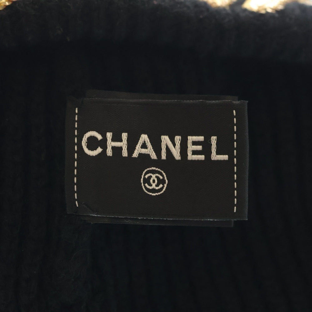 CHANEL(シャネル) スパンコールロゴ カシミヤビーニー ニット帽 ブラック AA8313