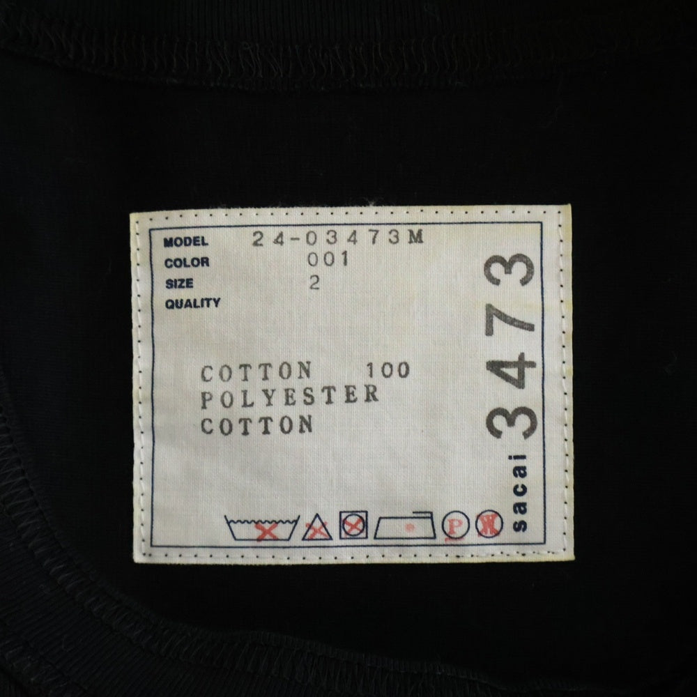 Sacai(サカイ) リップストップパネル 半袖Tシャツ カットソー ブラック 24-03473M