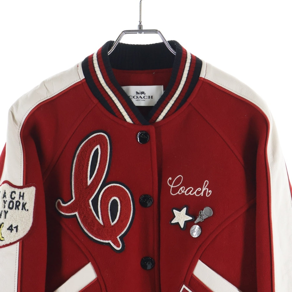 COACH(コーチ) レザー切り替え スタジアムジャケット スタジャン レッド/ホワイト 224805