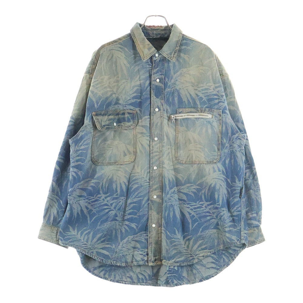 Palm Angels(パームエンジェルス) 22SS JUNGLE LEAF PRINT DENIM SHIRT リーフ柄 フロントポケット デニムシャツ インディゴ PMYD015S22DEN002