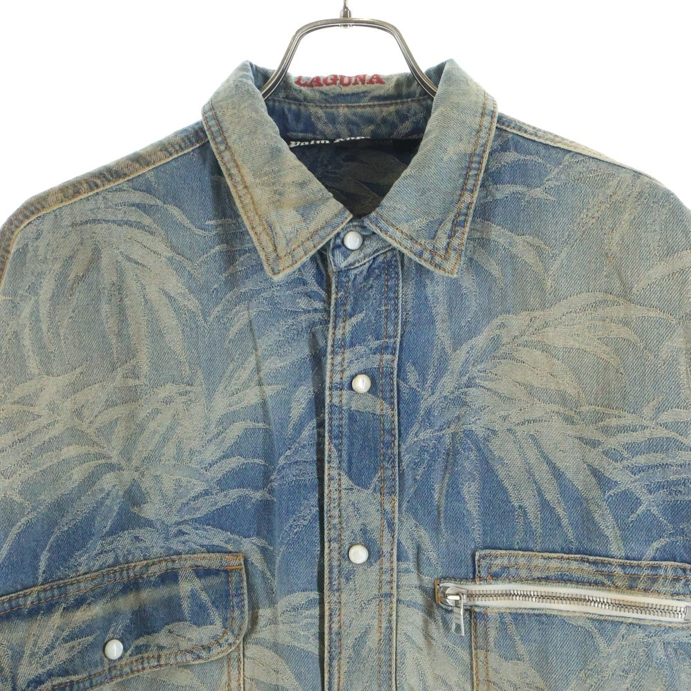 Palm Angels(パームエンジェルス) 22SS JUNGLE LEAF PRINT DENIM SHIRT リーフ柄 フロントポケット デニムシャツ インディゴ PMYD015S22DEN002