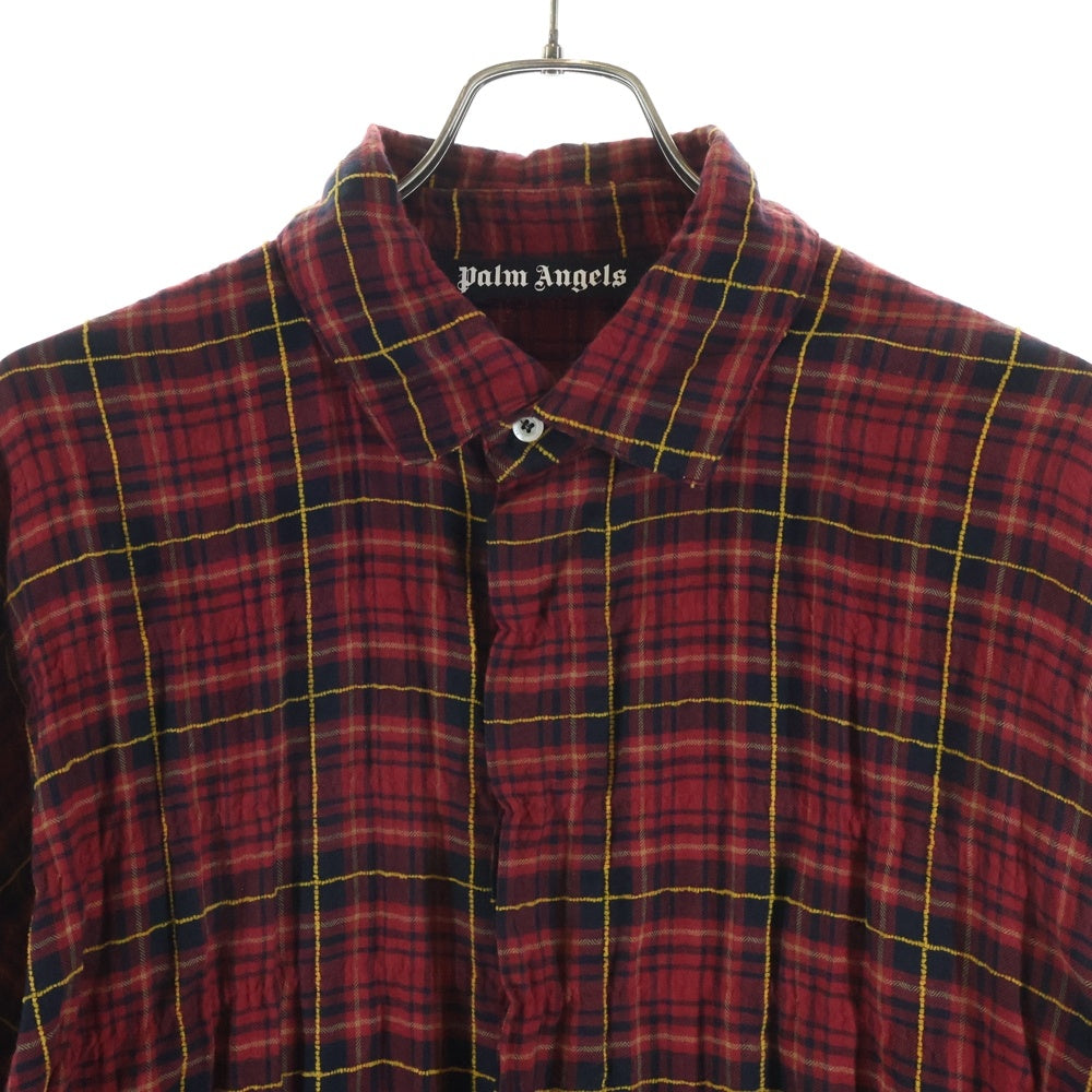Palm Angels(パームエンジェルス) 20AW FLANNEL CURVED LOGO OVERSHIRT アーチロゴ ペイント加工 フランネル 長袖シャツ レッド PMGA079F20FAB001