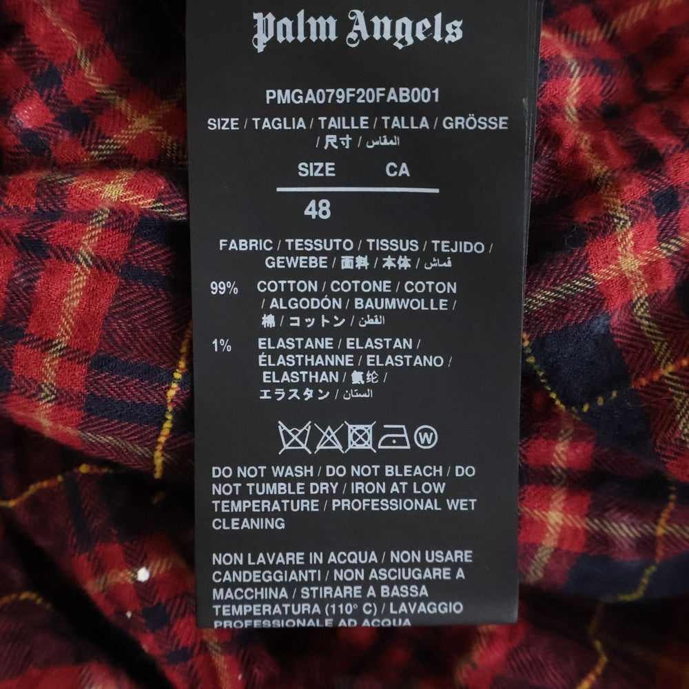 Palm Angels(パームエンジェルス) 20AW FLANNEL CURVED LOGO OVERSHIRT アーチロゴ ペイント加工 フランネル 長袖シャツ レッド PMGA079F20FAB001