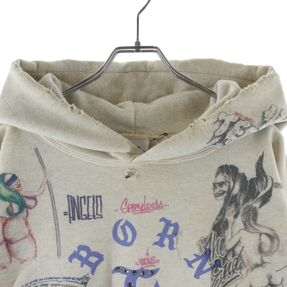 SAINT MICHAEL(セントマイケル) 24SS×BORN RAISED BR HOODIE LA ボーンレイズド グラフィックプリント スタッズ装飾 プルオーバースウェットパーカー フーディー マルチ SM-YS8-0000-C11