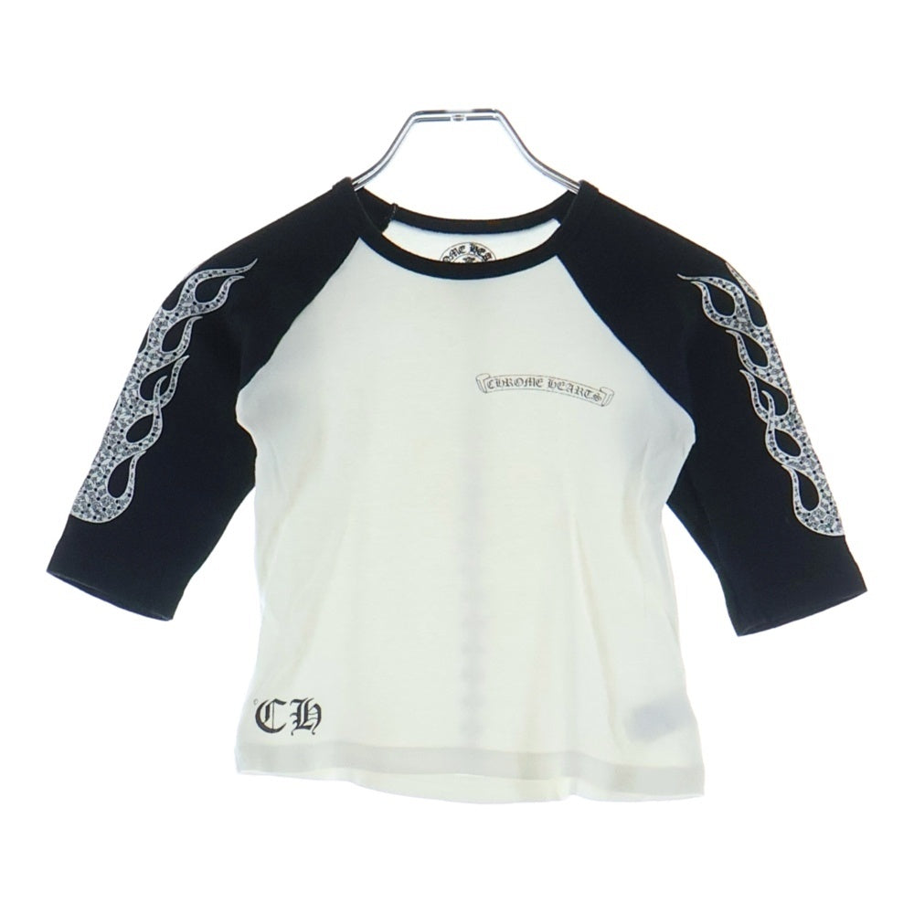 CHROME HEARTS(クロムハーツ) 袖CHプラス総柄プリント バックCHクロス ラグランスリーブ 七分袖Tシャツ カットソー キッズ ホワイト/ブラック
