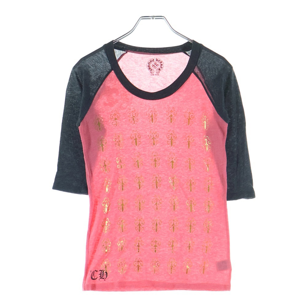 CHROME HEARTS(クロムハーツ) OLD DAGGER PRINT ダガーフロントプリント ラグランスリーブ 七分袖Tシャツ カットソー キッズ ピンク/グレー