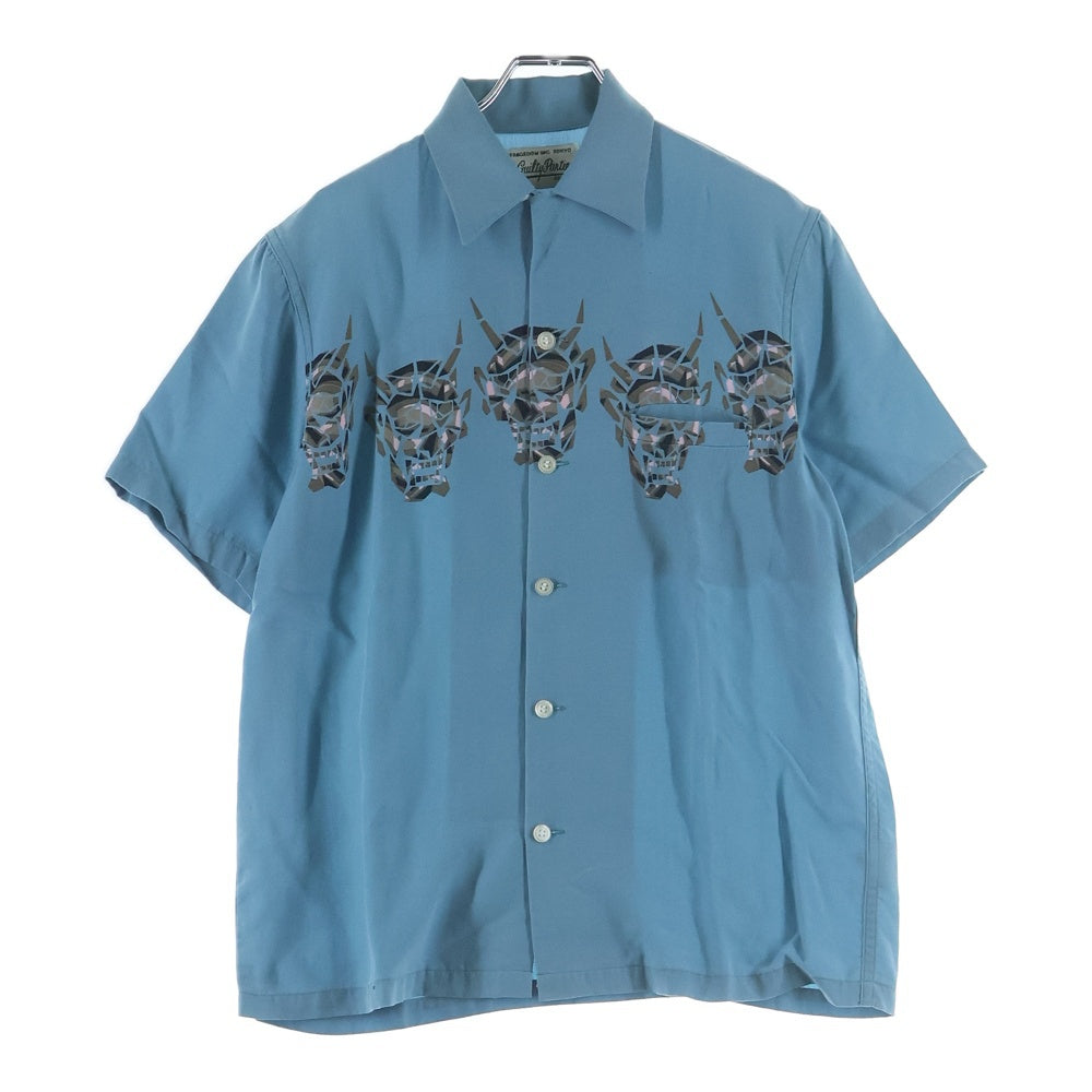 WACKO MARIA(ワコマリア) 14AW × WOLF'S HEAD ウルフズヘッド 般若 半袖アロハシャツ ブルー