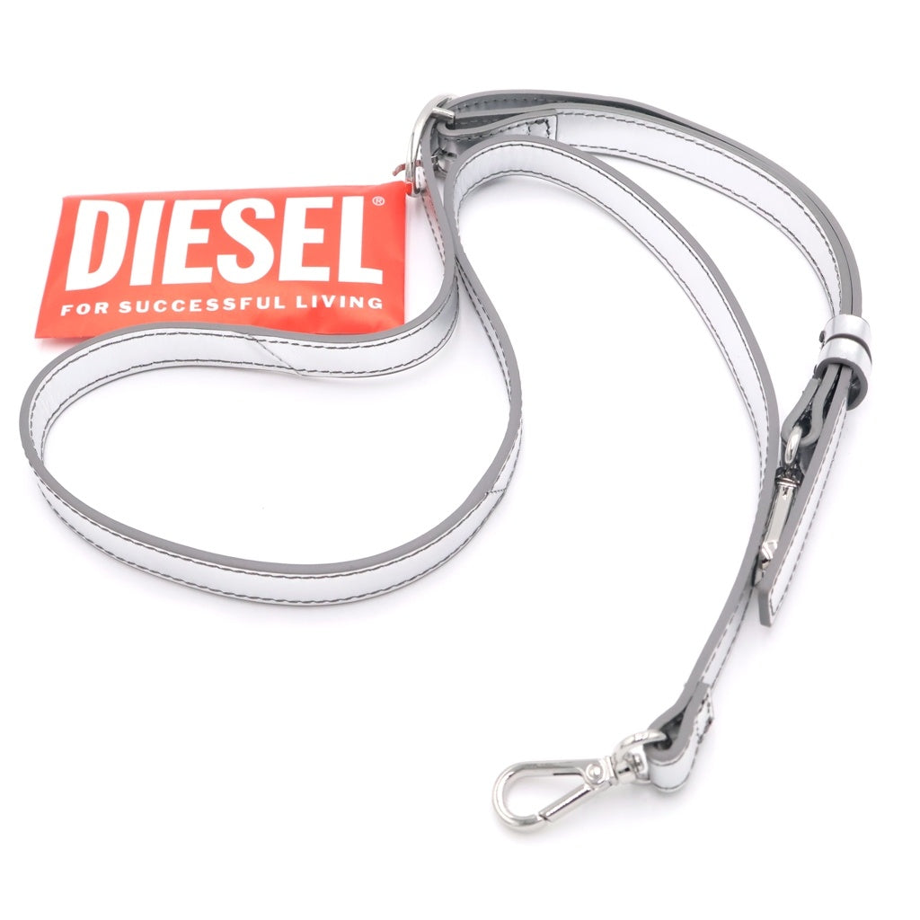 DIESEL(ディーゼル) 1DR LOGO BAG メタルプレート バッグ ミラーレザー レディース シルバー X08396PS202