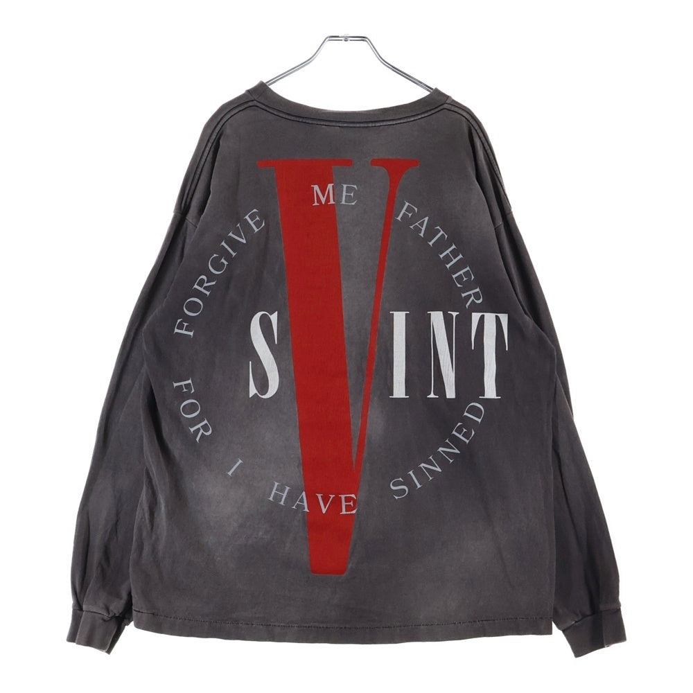 SAINT MICHAEL(セントマイケル) 22SS×VLONE ヴィーロン ヴィンテージ加工LOVEアンドHATEプリント長袖カットソー ロンT グレーブラック SM-S22-0000-068