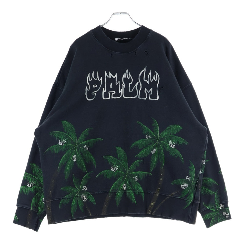 Palm Angels(パームエンジェルス) PALMS&SKULL DISTRESSED SWEATSHIRT スウェット トレーナー ブラック PMBA065F23FLE006