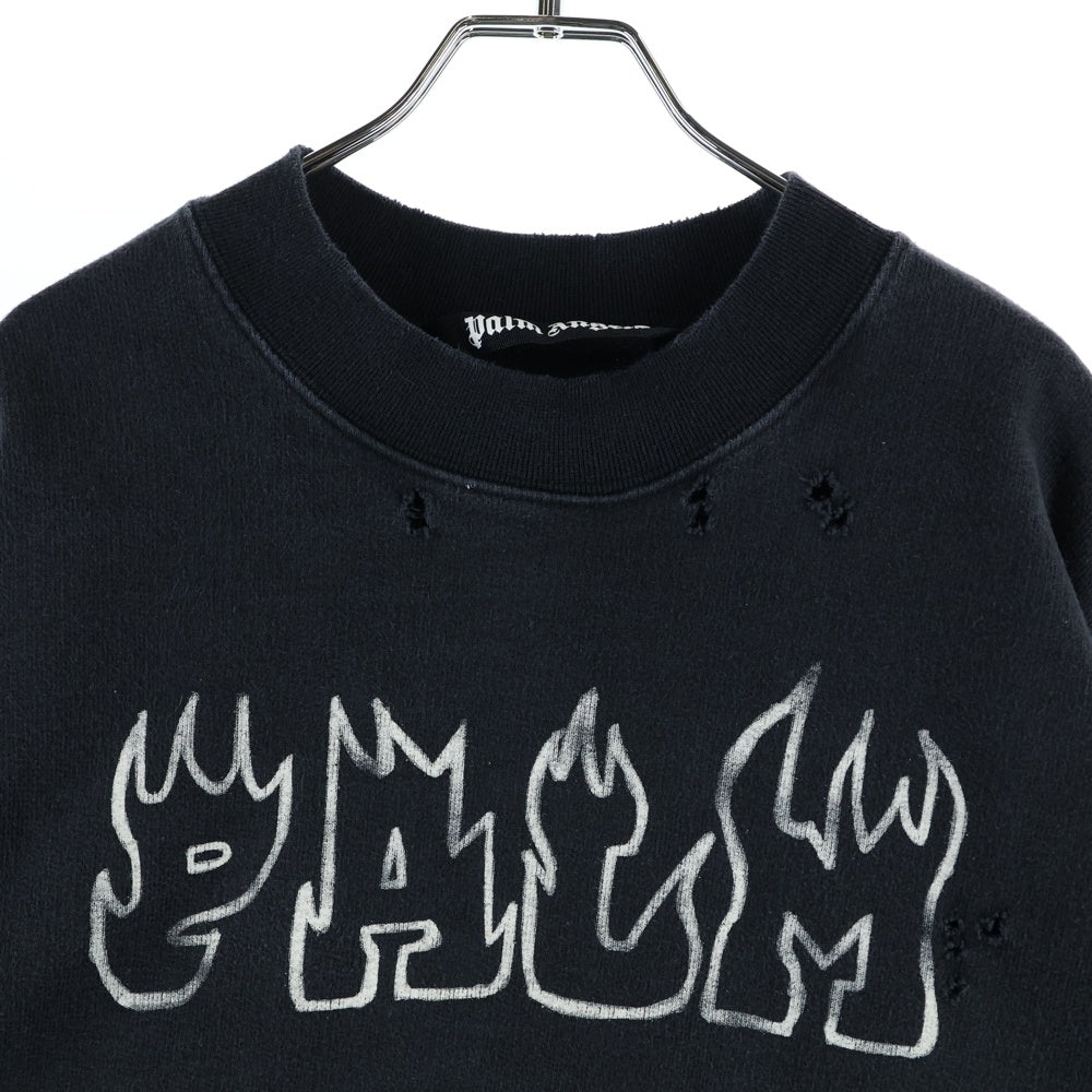 Palm Angels(パームエンジェルス) PALMS&SKULL DISTRESSED SWEATSHIRT スウェット トレーナー ブラック PMBA065F23FLE006
