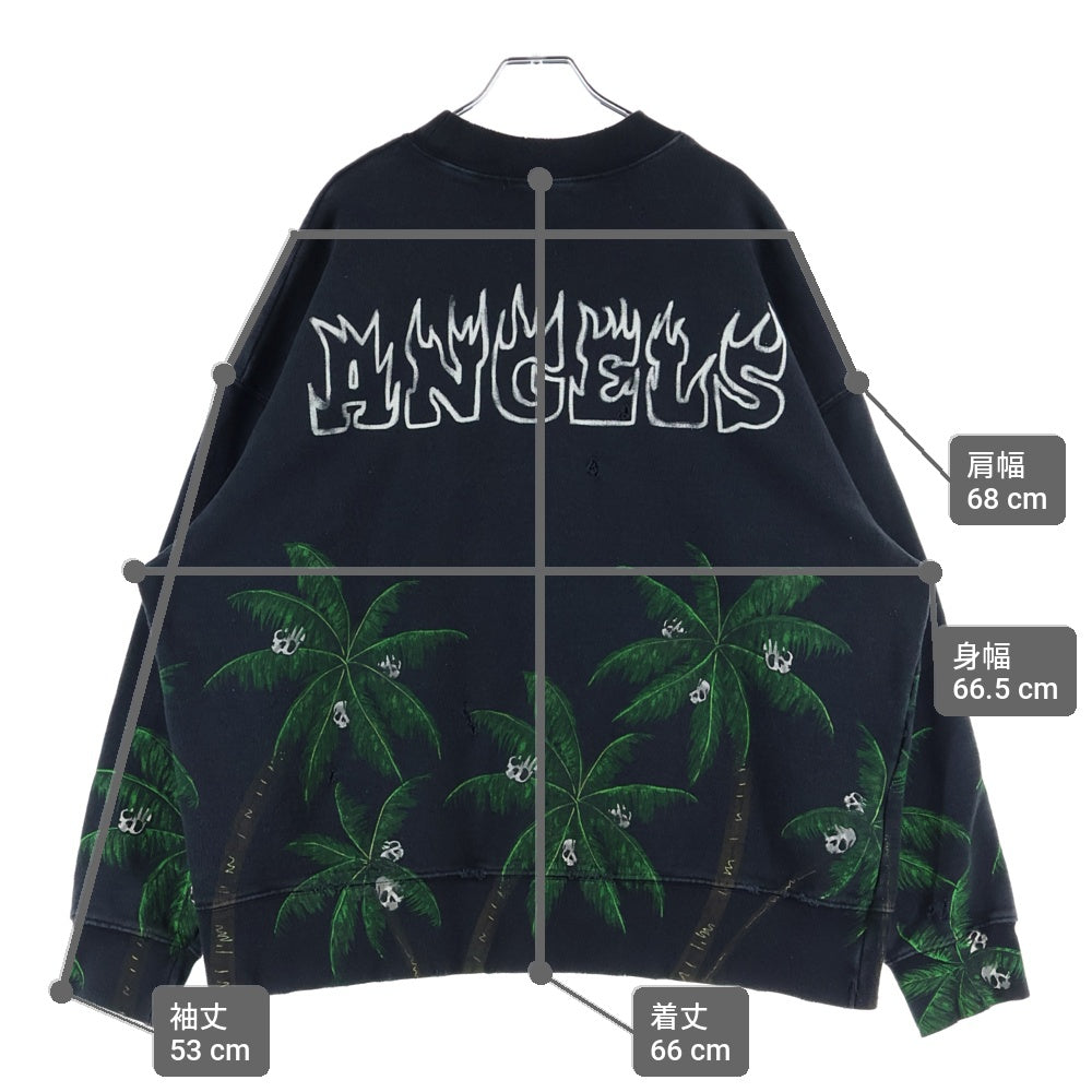 Palm Angels(パームエンジェルス) PALMS&SKULL DISTRESSED SWEATSHIRT スウェット トレーナー ブラック PMBA065F23FLE006