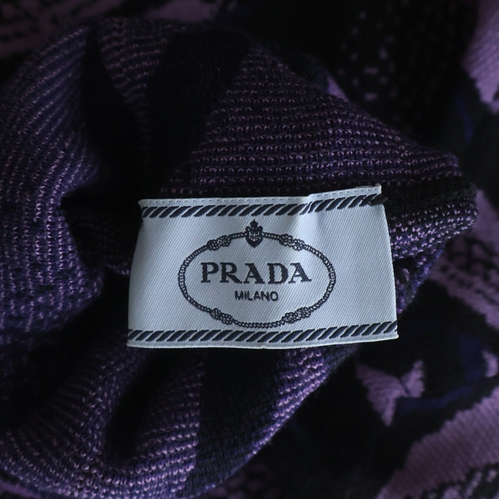 PRADA(プラダ) 21AW セカンドスキン パワーネットニット タートルネックニット 総柄 パープル レディース
