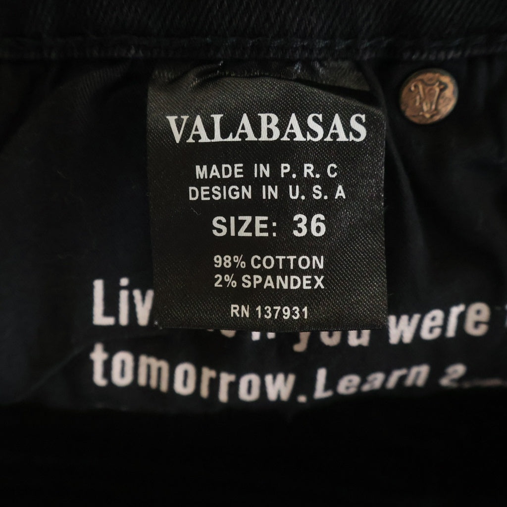 VALABASAS(ヴァラバサス) 刺繍ロゴ フレア ブーツカット デニムパンツ ブラック