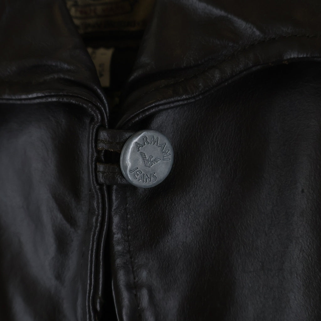 ARMANI JEANS(アルマーニ ジーンズ) 90s Leather Jacket レザージャケット 裏地キルティング ブラウン