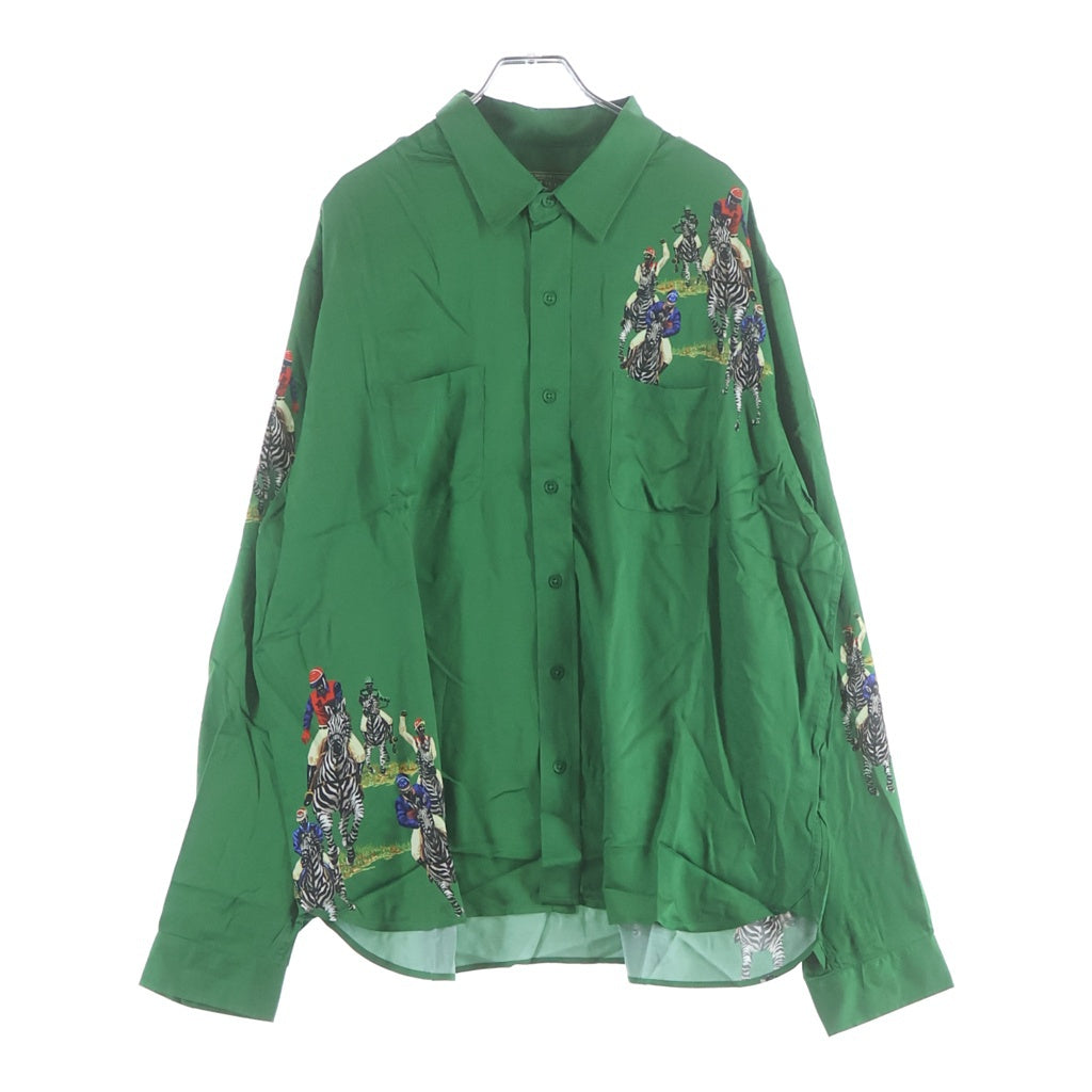DENIM TEARS(デニムティアーズ) Jockey Riders Button Up ジョッキーライダースロゴ 長袖シャツ SS24WS0001 グリーン