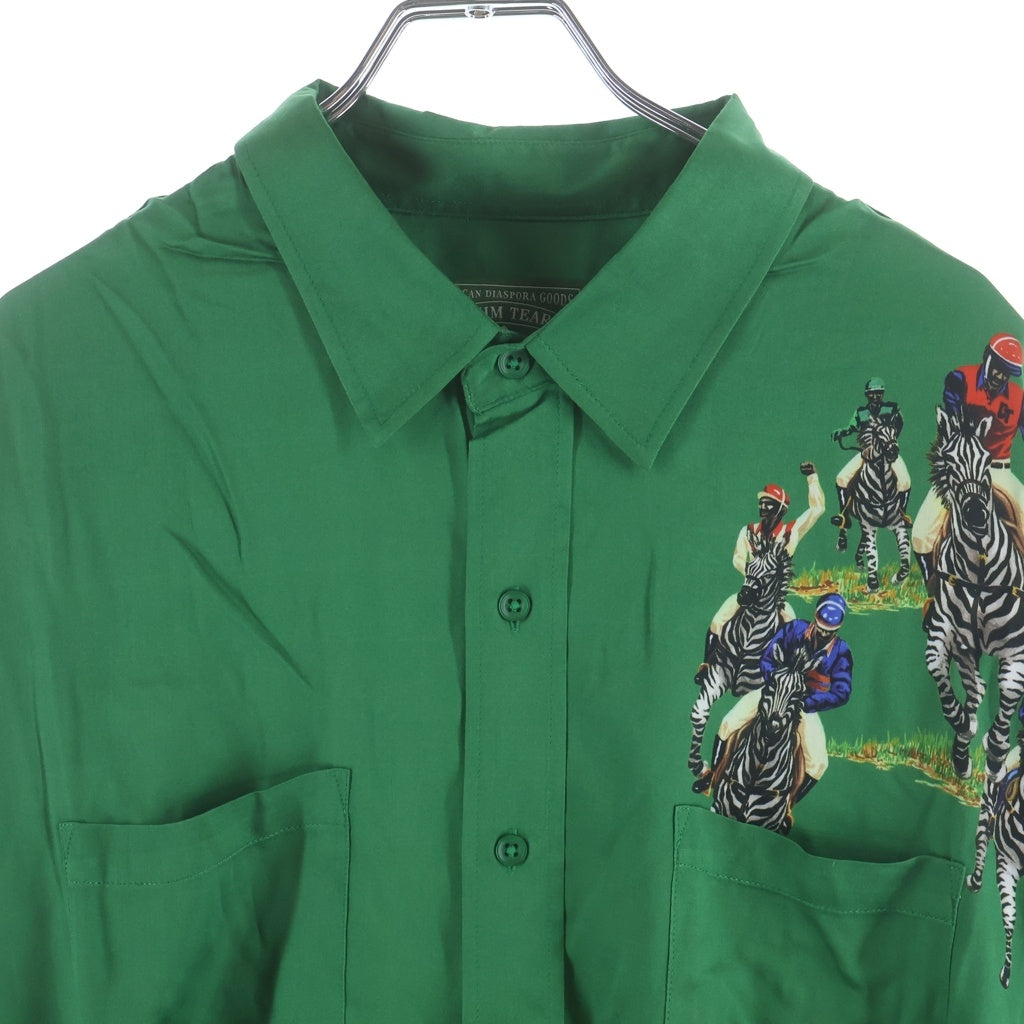 DENIM TEARS(デニムティアーズ) Jockey Riders Button Up ジョッキーライダースロゴ 長袖シャツ SS24WS0001 グリーン