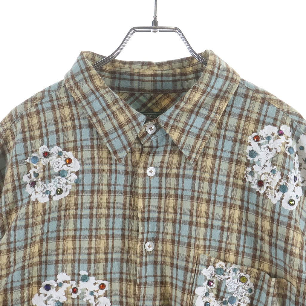 DENIM TEARS(デニムティアーズ) Cotton Wreath Western Button Up コットン 長袖チェックシャツ イエロー/ブルー
