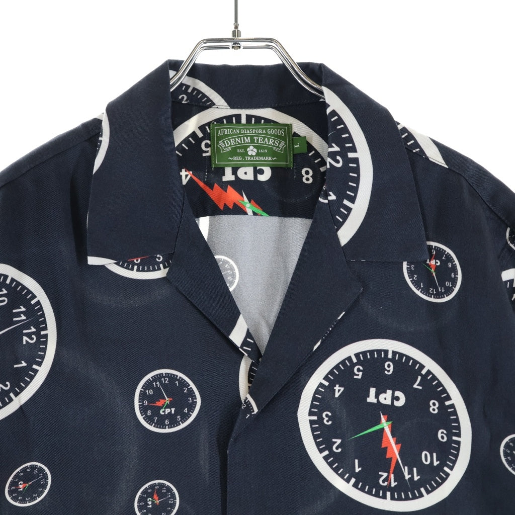 DENIM TEARS(デニムティアーズ) CPT Clock Shirt 時計柄 半袖シャツ ネイビー