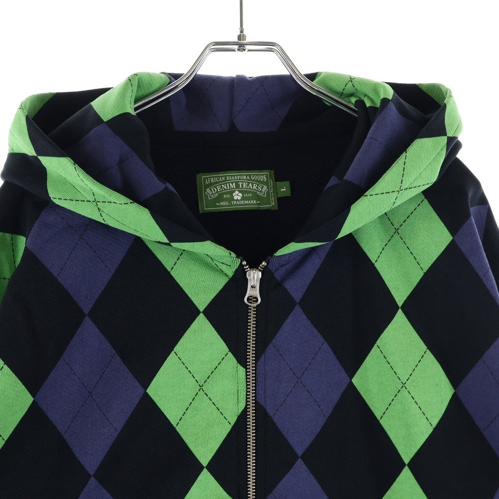 DENIM TEARS(デニムティアーズ) Intarsia Zip Up Plaid Hoodie 総柄 ジップアップフーディー スウェットパーカー グリーン/パープル