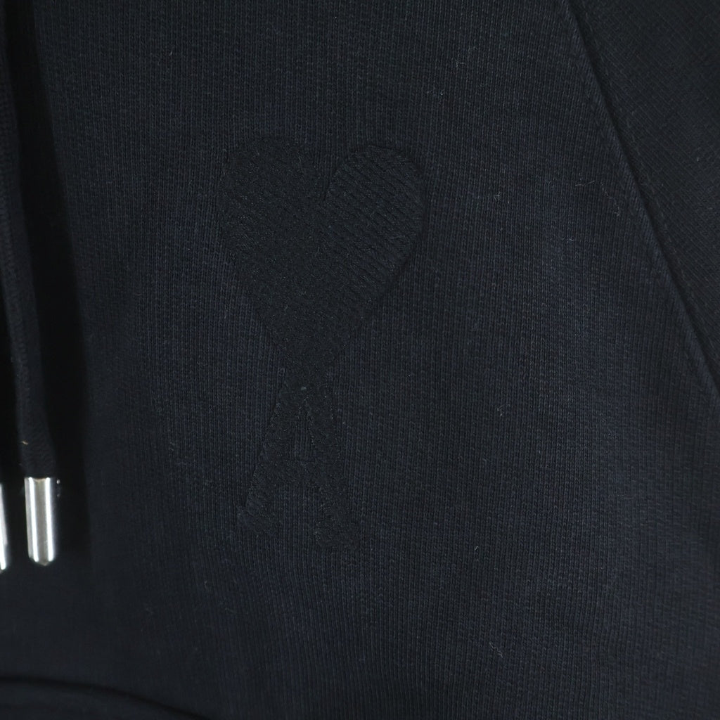 AMI Alexandre Mattiussi(アミアレクサンドルマテュッシ) Ami de Coeur Hoodie ハートロゴ刺繍 プルオーバーパーカー フーディー ブラック USW202.747 レディース