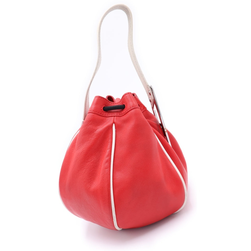 DIESEL(ディーゼル) Nelli Bucket レザーハンドバッグ 巾着バッグ Dロゴ レッド