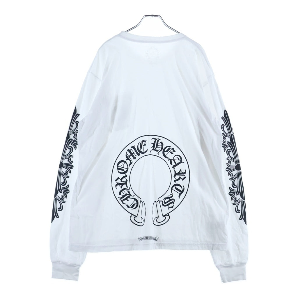 CHROME HEARTS(クロムハーツ) FLRL CRS HORSESHOE L/S バックホースシュー 袖フローラル ロングスリーブ 長袖Tシャツ カットソー ホワイト