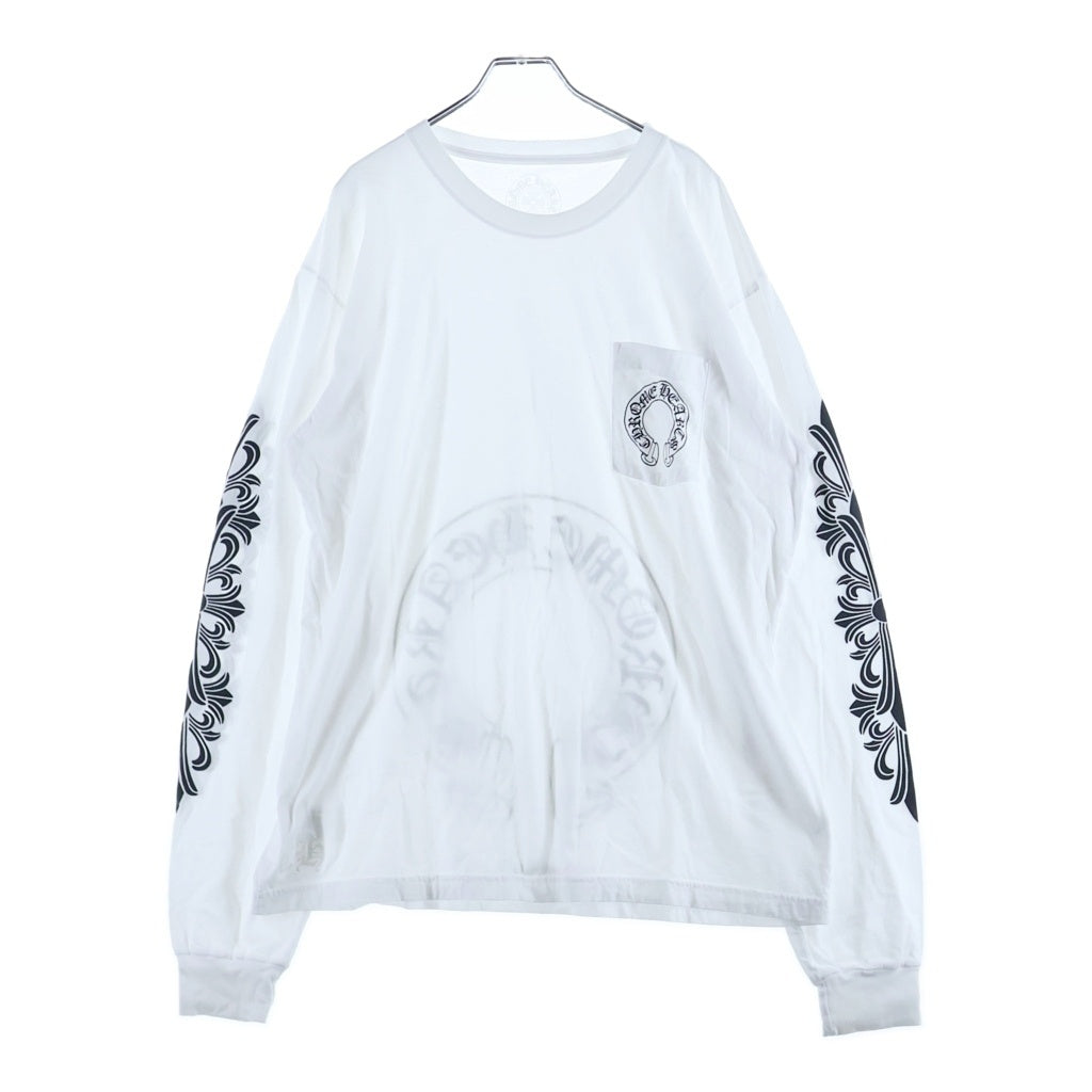 CHROME HEARTS(クロムハーツ) FLRL CRS HORSESHOE L/S バックホースシュー 袖フローラル ロングスリーブ 長袖Tシャツ カットソー ホワイト