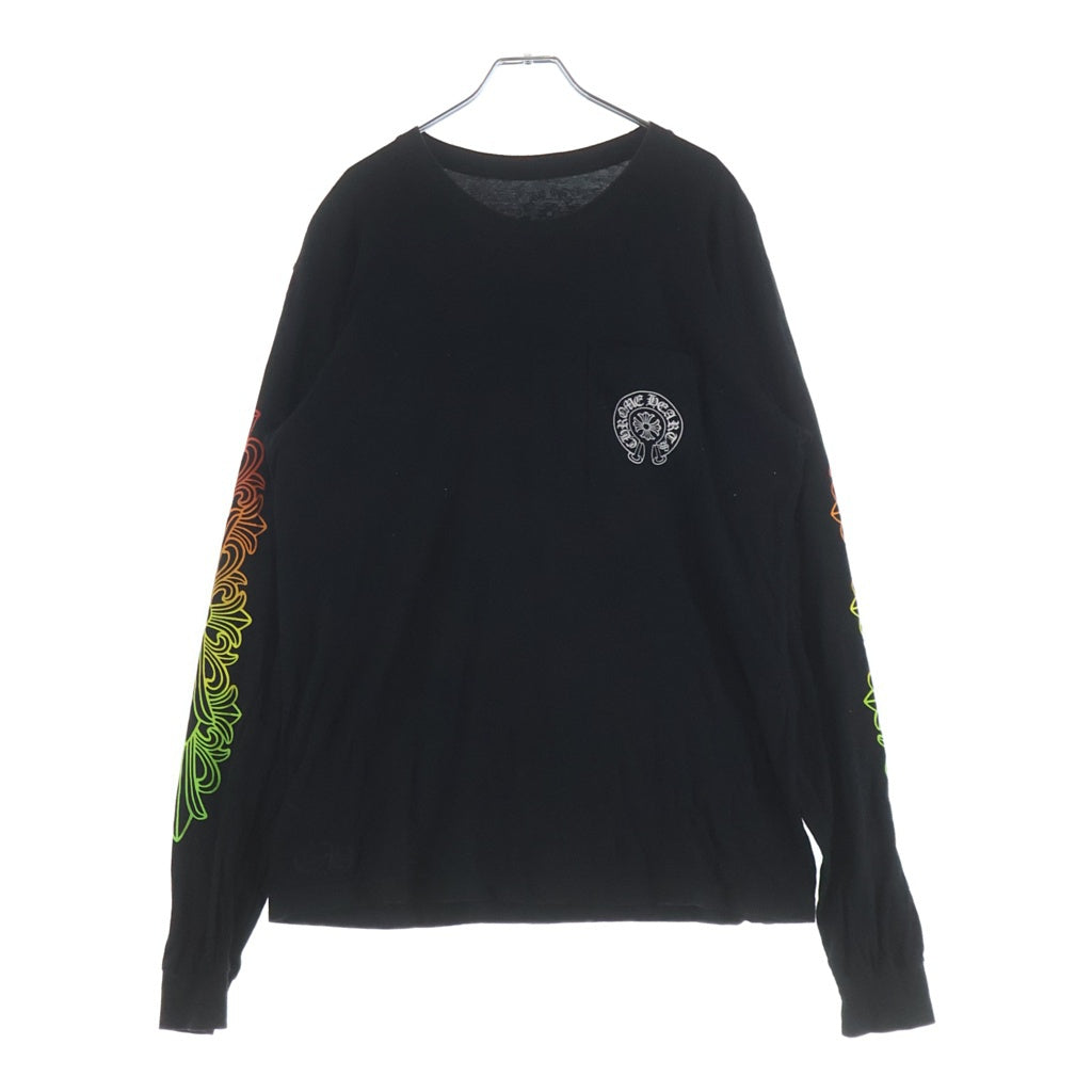 CHROME HEARTS(クロムハーツ) グラデーションロゴプリント ハリウッド限定 袖フローラル ホースシュー 長袖Tシャツカットソー ブラック