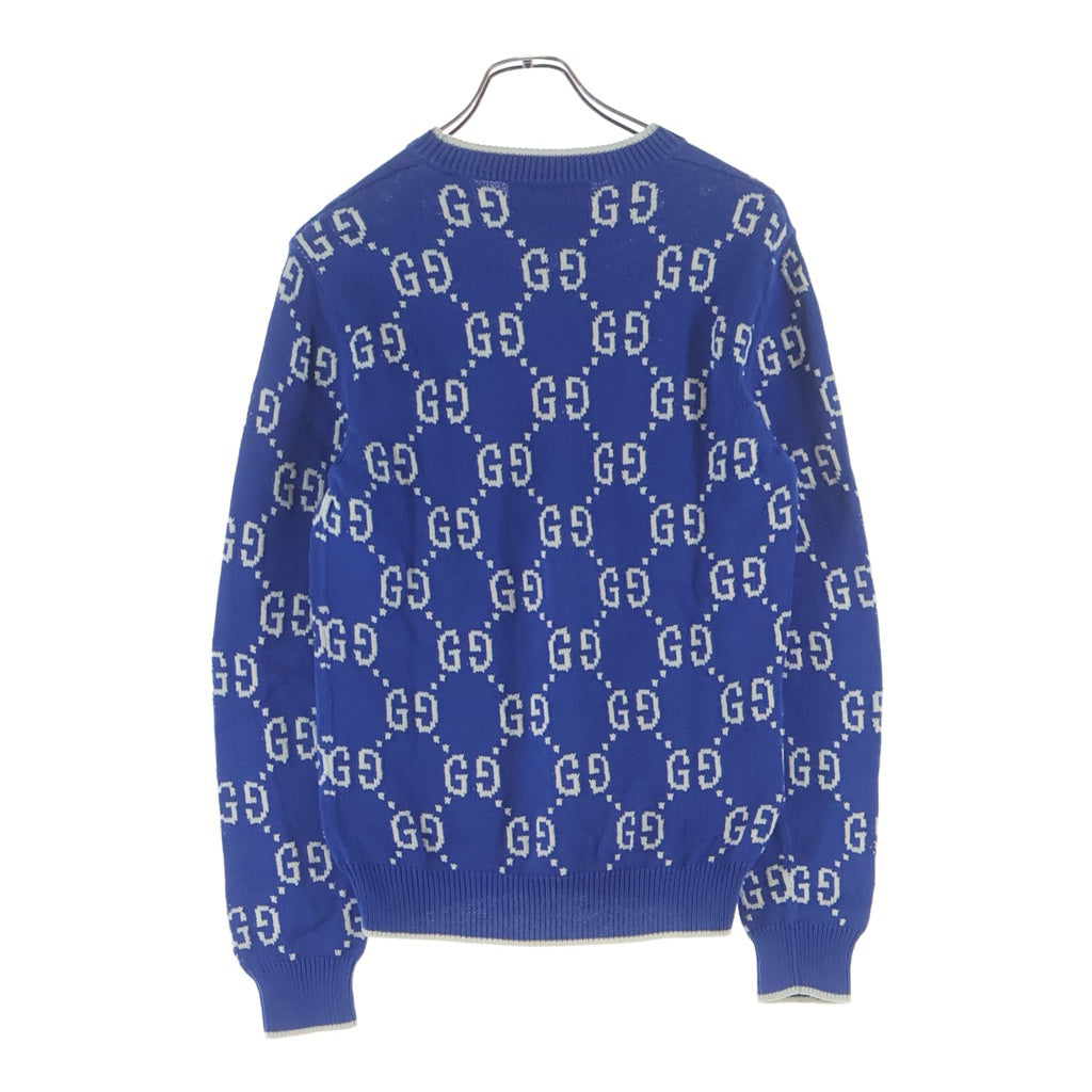 GUCCI グッチ 22SS GG Cotton Knit Sweatshirt GG総柄 コットン ジャガード クルーネックニットセーター ブルー/ホワイト 694767 XKCDF GUCCI(グッチ) 22SS GG Cotton Knit Sweatshirt GG総柄 コットン