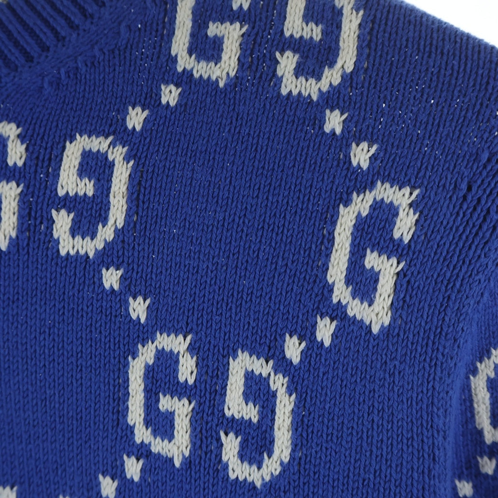 GUCCI グッチ 22SS GG Cotton Knit Sweatshirt GG総柄 コットン ジャガード クルーネックニットセーター ブルー/ホワイト 694767 XKCDF GUCCI(グッチ) 22SS GG Cotton Knit Sweatshirt GG総柄 コットン