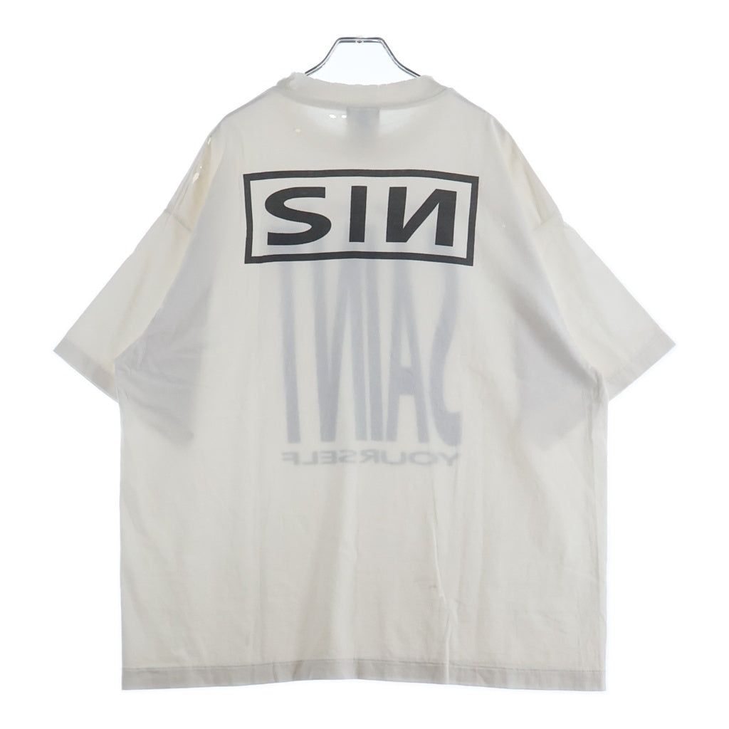 SAINT MICHAEL(セントマイケル) 25SS SAINT YOURSELF SS TEE ヴィンテージ加工 プリント クルーネック 半袖Tシャツ カットソー ホワイト SM-HR8-0000-020