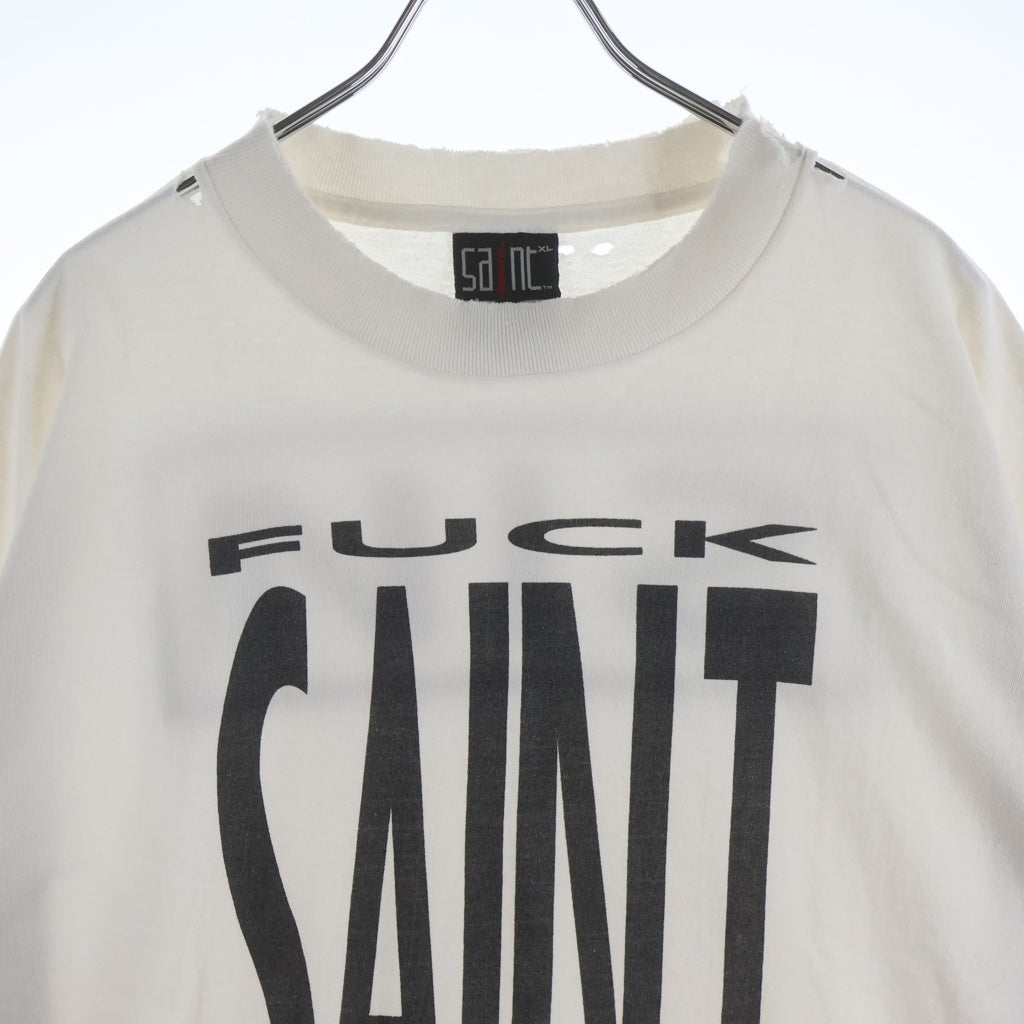 SAINT MICHAEL(セントマイケル) 25SS SAINT YOURSELF SS TEE ヴィンテージ加工 プリント クルーネック 半袖Tシャツ カットソー ホワイト SM-HR8-0000-020